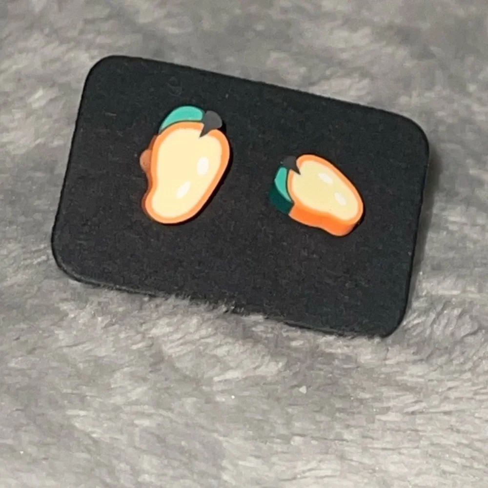 New Handmade Artisan Pear Slice Polymer Clay Hypoallergenic Stud Earrings